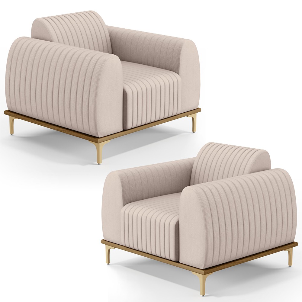 Kit 2 Poltronas Decorativas Base Gold Molino D06 Suede C-309 Bege - Mpozenato