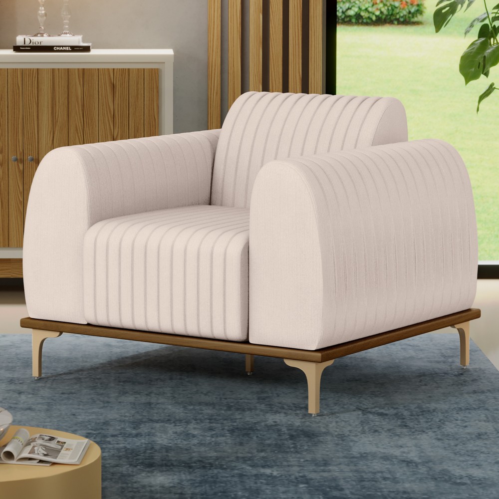 Kit 2 Poltronas Decorativas Base Gold Molino D06 Suede C-309 Bege - Mpozenato