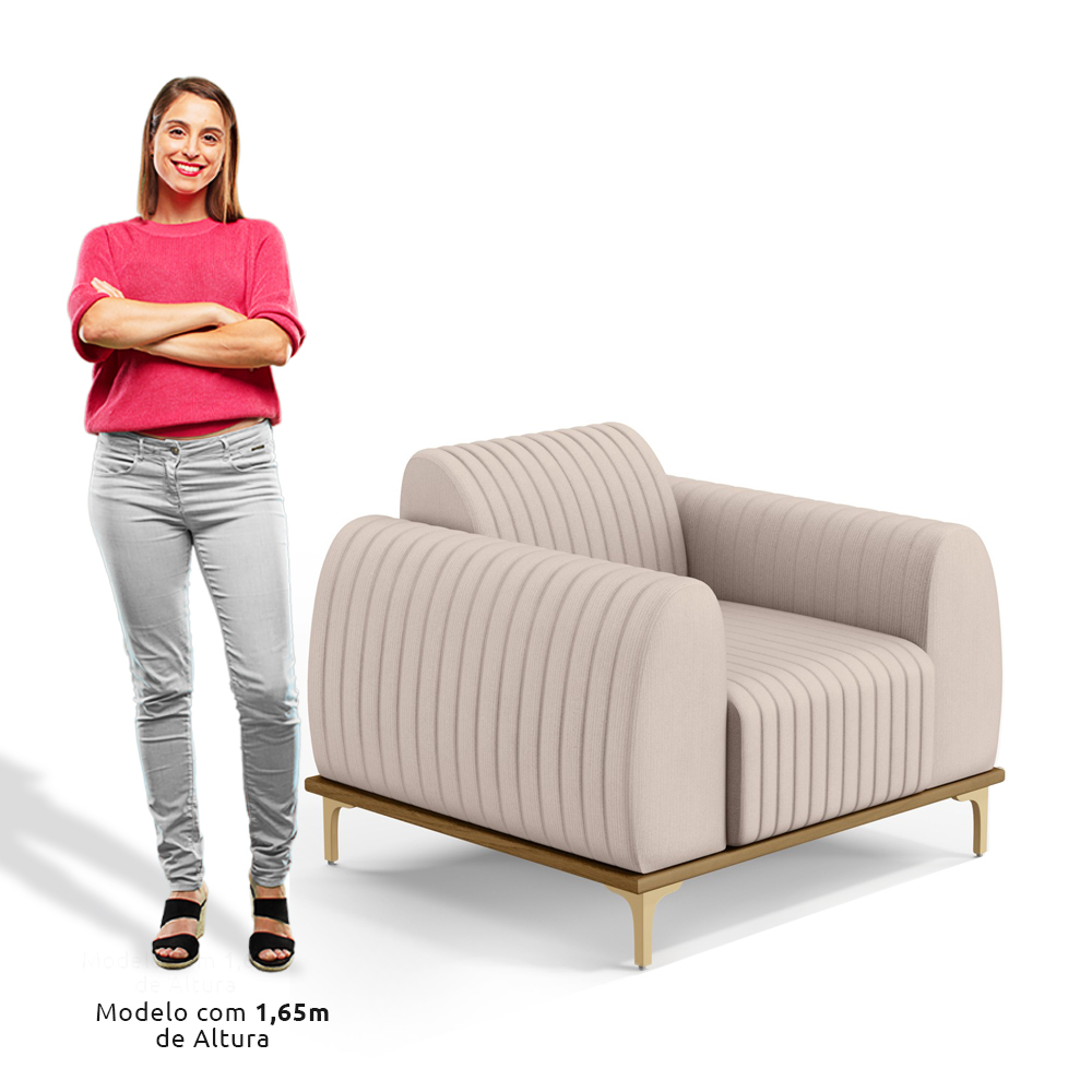 Kit 2 Poltronas Decorativas Base Gold Molino D06 Suede C-309 Bege - Mpozenato