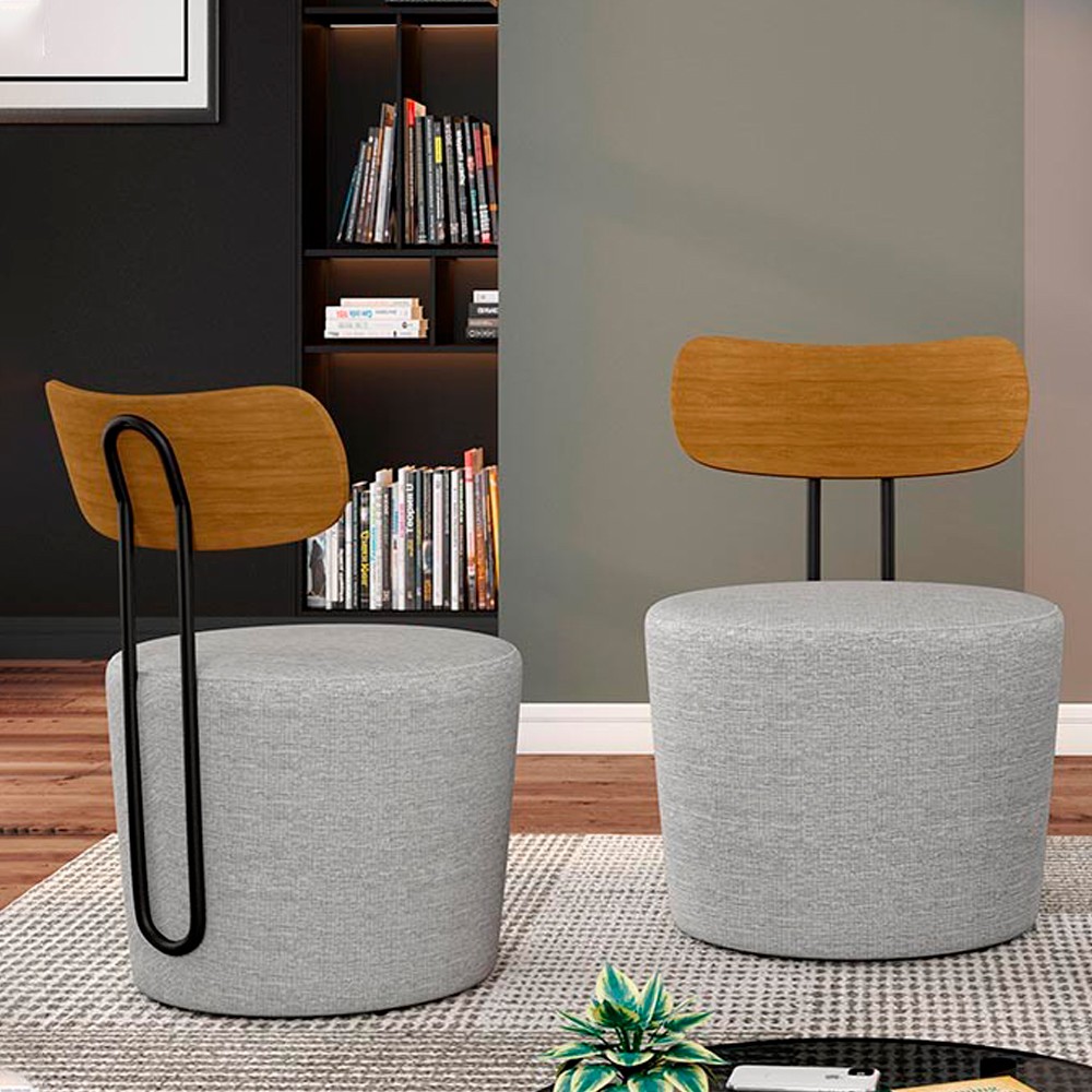Kit 2 Poltronas Decorativas Redondas 53cm Le Moon M22 Linho Cinza - Mpozenato