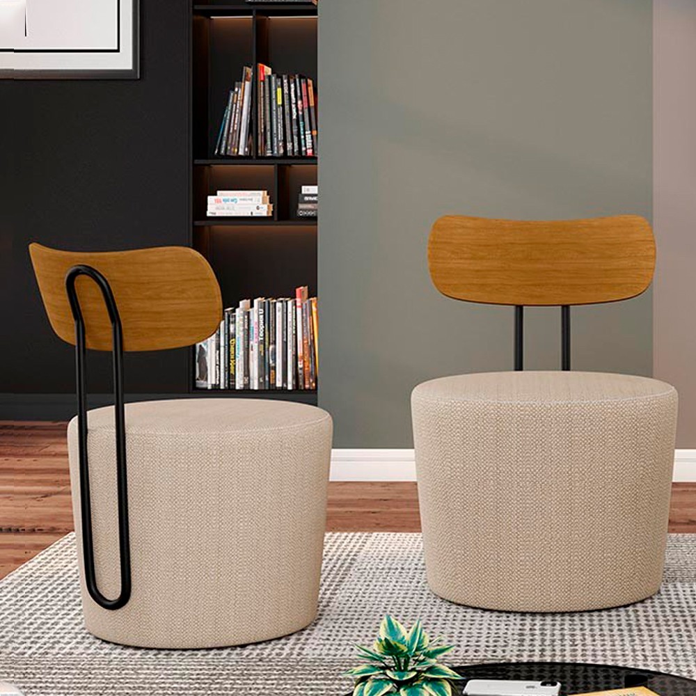 Kit 2 Poltronas Decorativas Redondas 53cm Le Moon M22 Linho Cru - Mpozenato