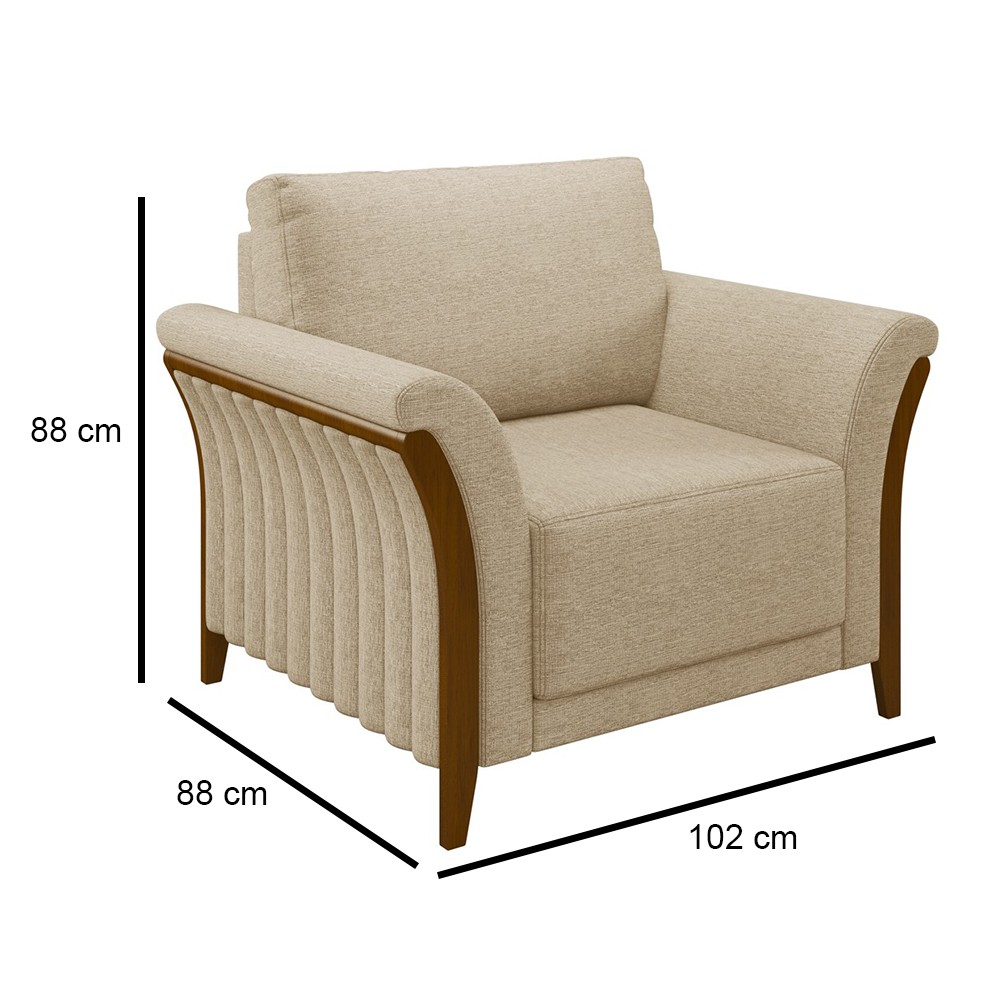 Kit 2 Poltronas Decorativas Sala de Estar 102cm Pés Madeira Roya M22 Linho Bege - Mpozenato