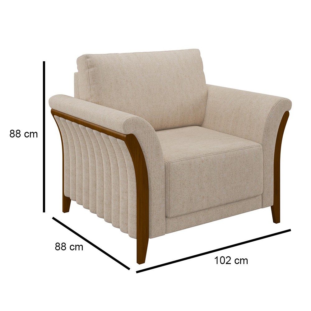 Kit 2 Poltronas Decorativas Sala de Estar 102cm Pés Madeira Roya M22 Linho Cru - Mpozenato