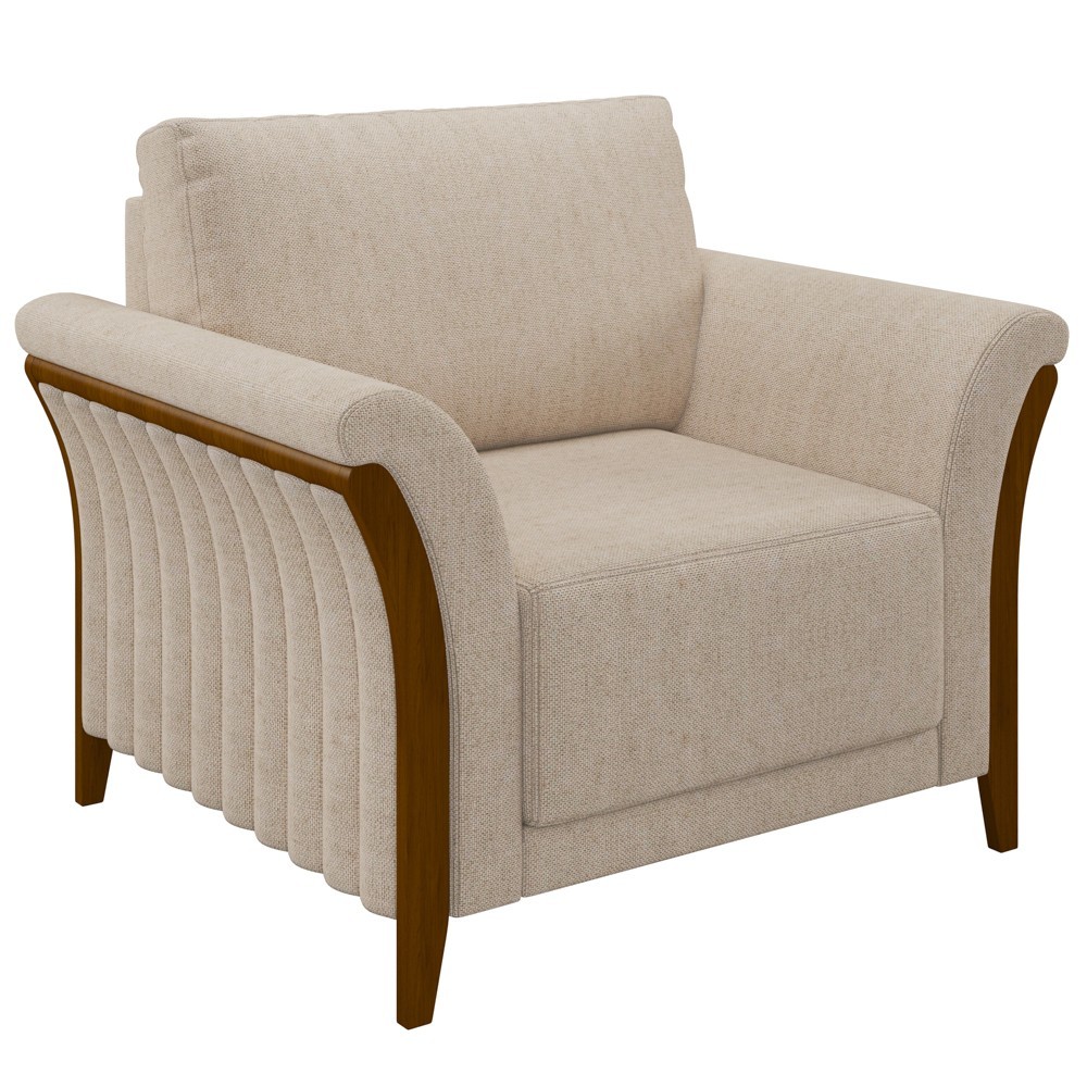 Kit 2 Poltronas Decorativas Sala de Estar 102cm Pés Madeira Roya M22 Linho Cru - Mpozenato