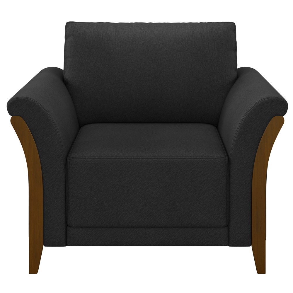 Kit 2 Poltronas Decorativas Sala de Estar 102cm Pés Madeira Roya M22 PU Preto - Mpozenato