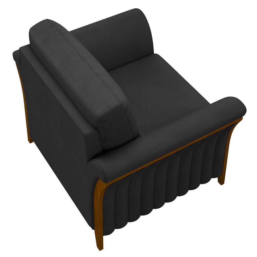 Kit 2 Poltronas Decorativas Sala de Estar 102cm Pés Madeira Roya M22 PU Preto - Mpozenato