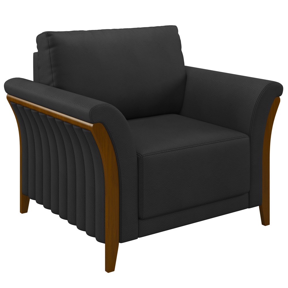 Kit 2 Poltronas Decorativas Sala de Estar 102cm Pés Madeira Roya M22 PU Preto - Mpozenato