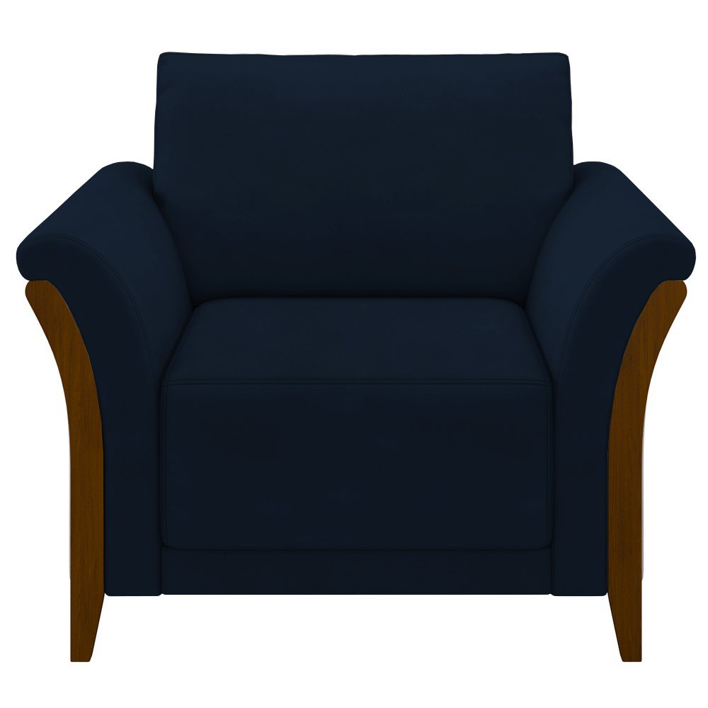 Kit 2 Poltronas Decorativas Sala de Estar 102cm Pés Madeira Roya M22 Veludo Azul Marinho - Mpozenato