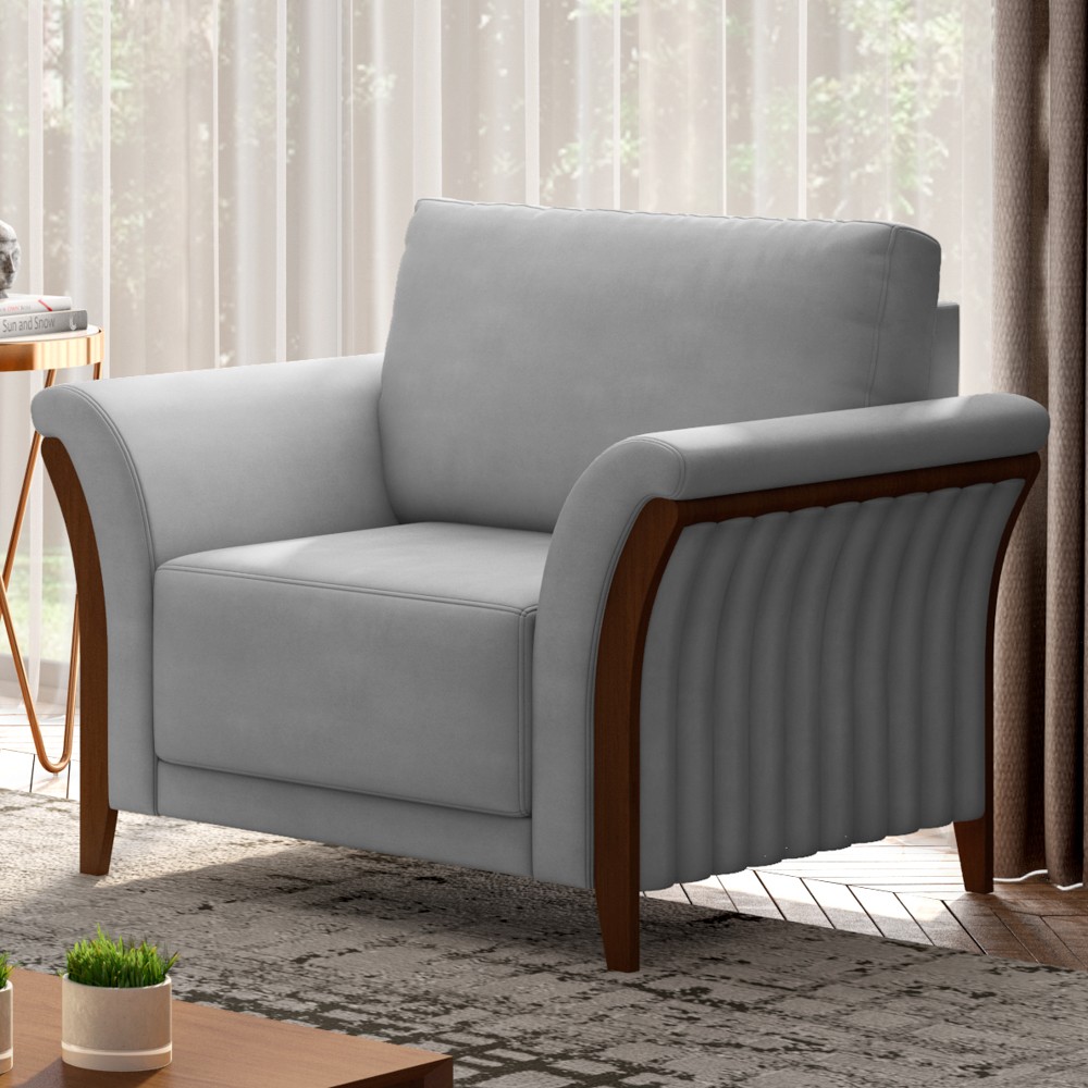 Kit 2 Poltronas Decorativas Sala de Estar 102cm Pés Madeira Roya M22 Veludo Cinza - Mpozenato