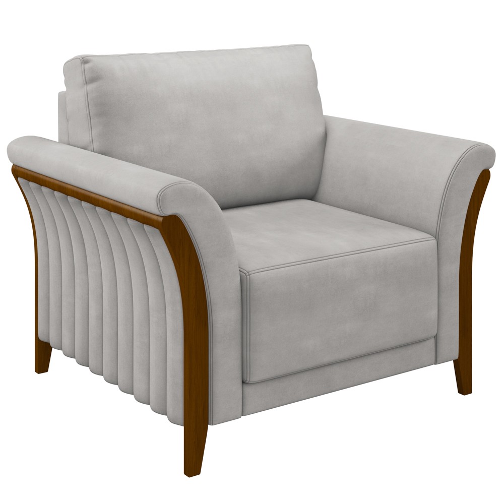 Kit 2 Poltronas Decorativas Sala de Estar 102cm Pés Madeira Roya M22 Veludo Cinza - Mpozenato