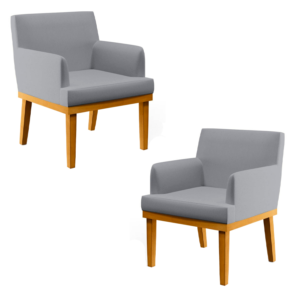 Kit 2 Poltronas Decorativas Vitória W01 Linho Cinza - Mpozenato