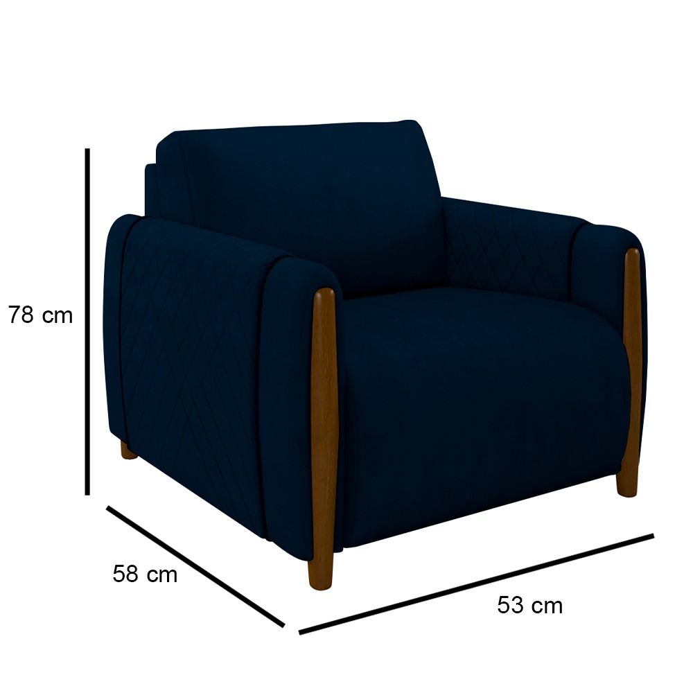 Kit 2 Poltronas Decorativas para Sala de Estar 98cm Amaranto M22 Veludo Azul Marinho - Mpozenato