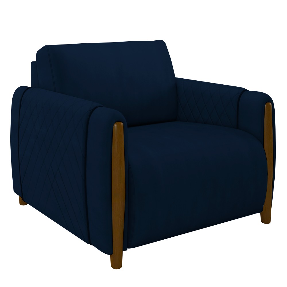 Kit 2 Poltronas Decorativas para Sala de Estar 98cm Amaranto M22 Veludo Azul Marinho - Mpozenato