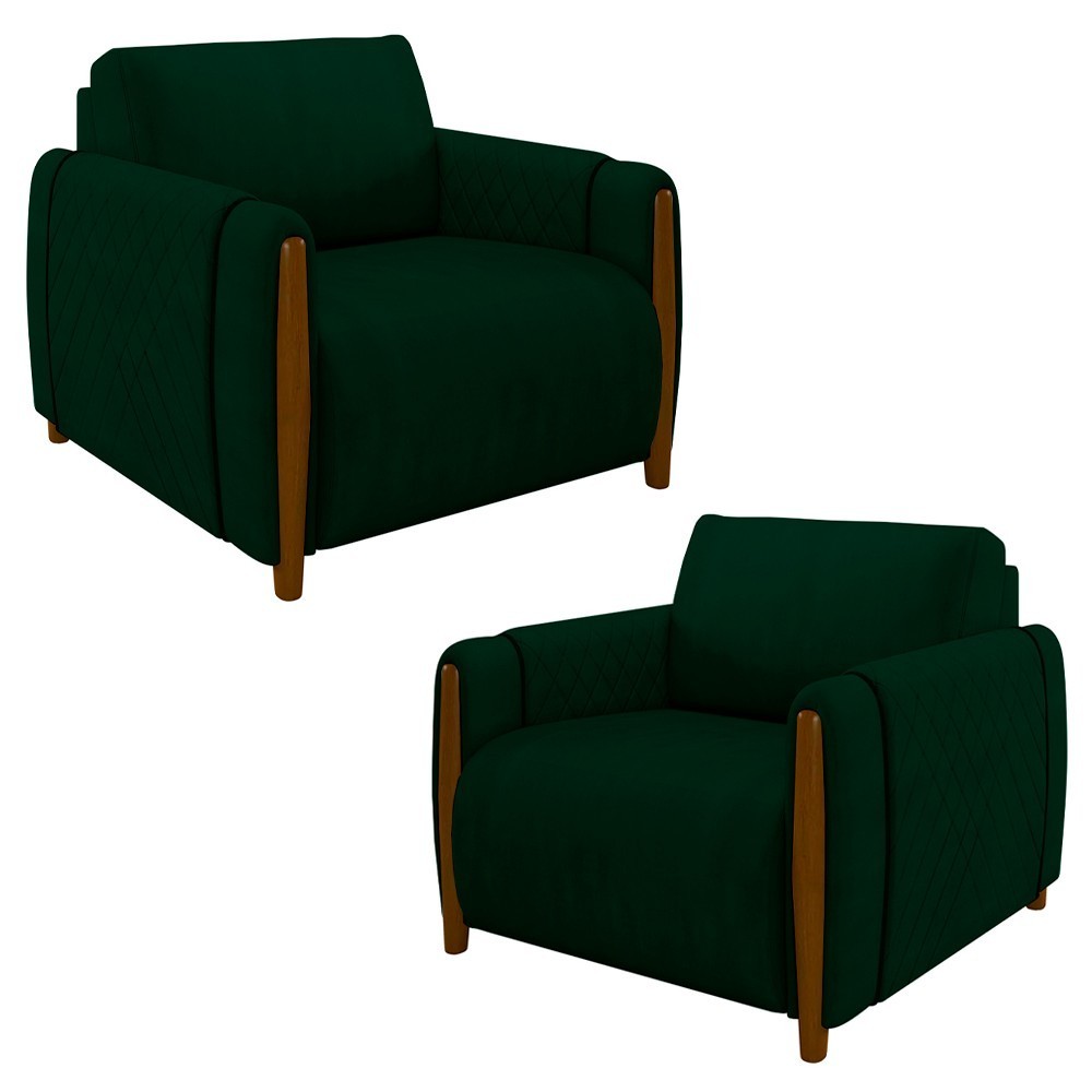 Kit 2 Poltronas Decorativas para Sala de Estar 98cm Amaranto M22 Veludo Verde - Mpozenato