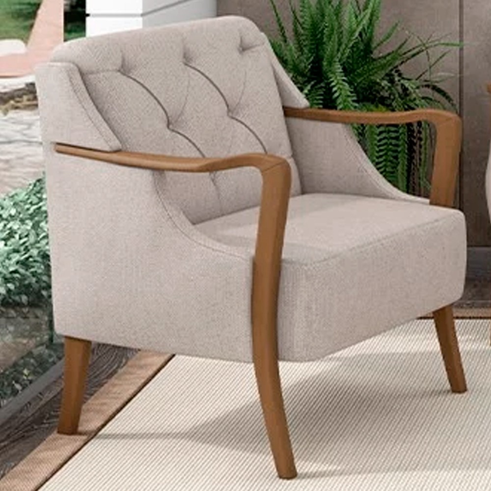 Kit 2 Poltronas Decorativas para Sala de Estar Capitonê Lapa M22 Linho Cinza - Mpozenato