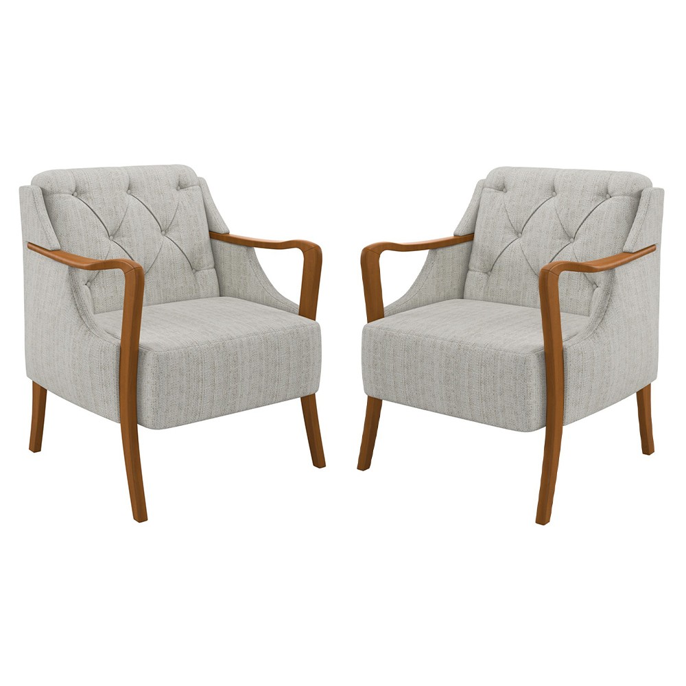 Kit 2 Poltronas Decorativas para Sala de Estar Capitonê Lapa M22 Linho Cru - Mpozenato