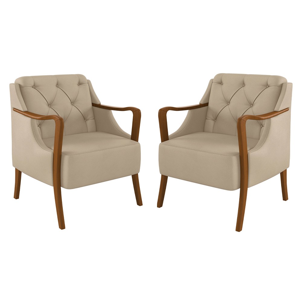 Kit 2 Poltronas Decorativas para Sala de Estar Capitonê Lapa M22 PU Bege - Mpozenato