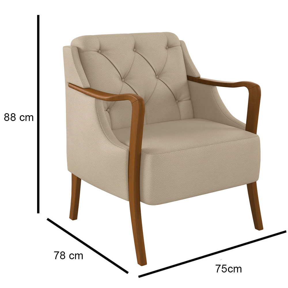 Kit 2 Poltronas Decorativas para Sala de Estar Capitonê Lapa M22 PU Bege - Mpozenato