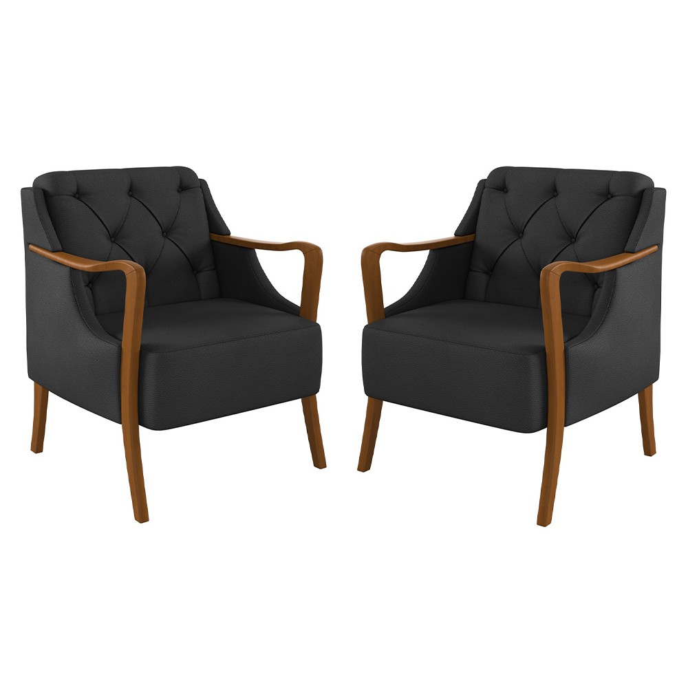 Kit 2 Poltronas Decorativas para Sala de Estar Capitonê Lapa M22 PU Preto - Mpozenato