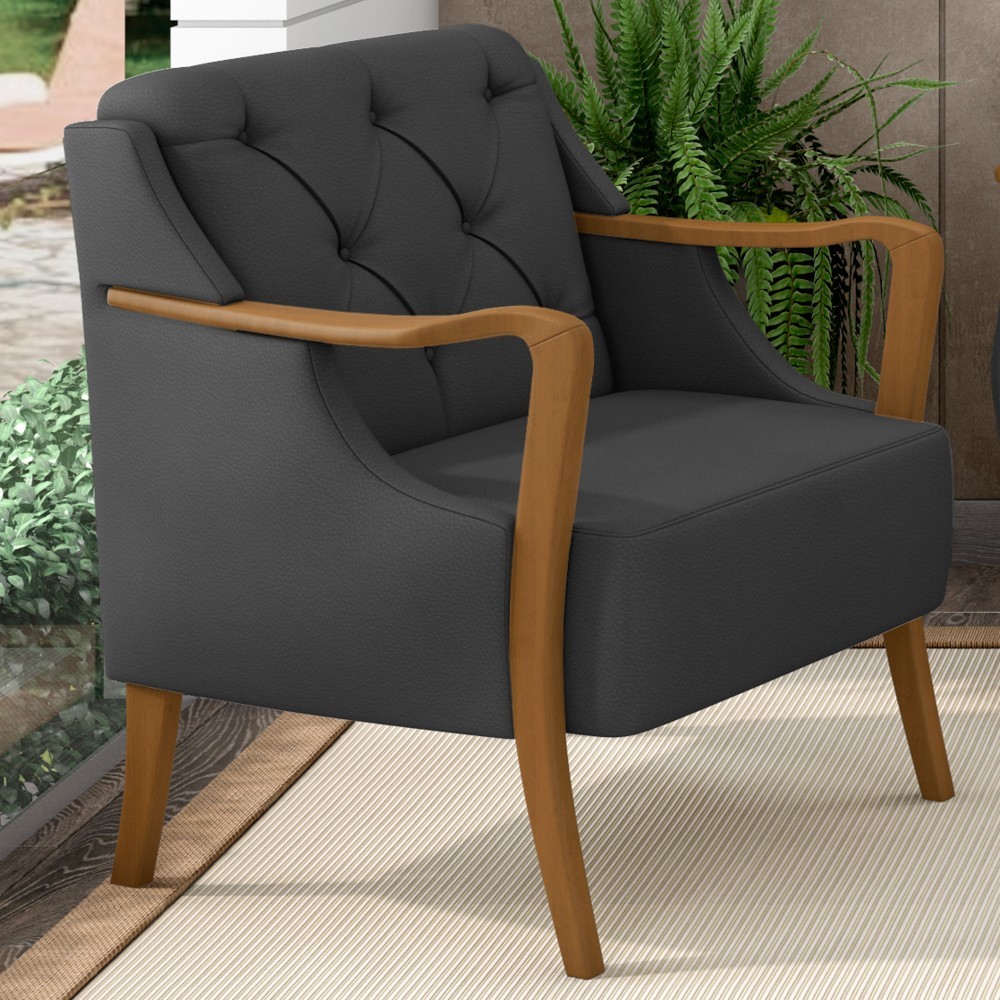 Kit 2 Poltronas Decorativas para Sala de Estar Capitonê Lapa M22 PU Preto - Mpozenato