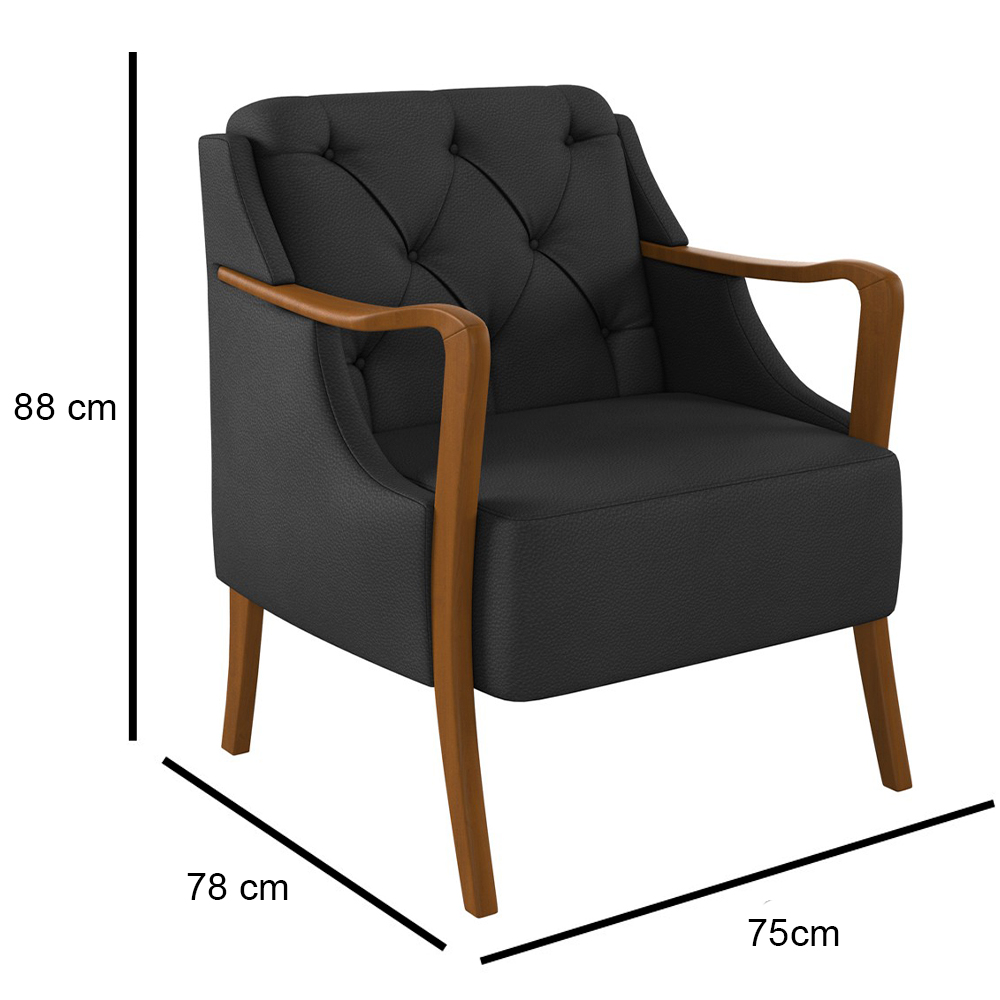 Kit 2 Poltronas Decorativas para Sala de Estar Capitonê Lapa M22 PU Preto - Mpozenato