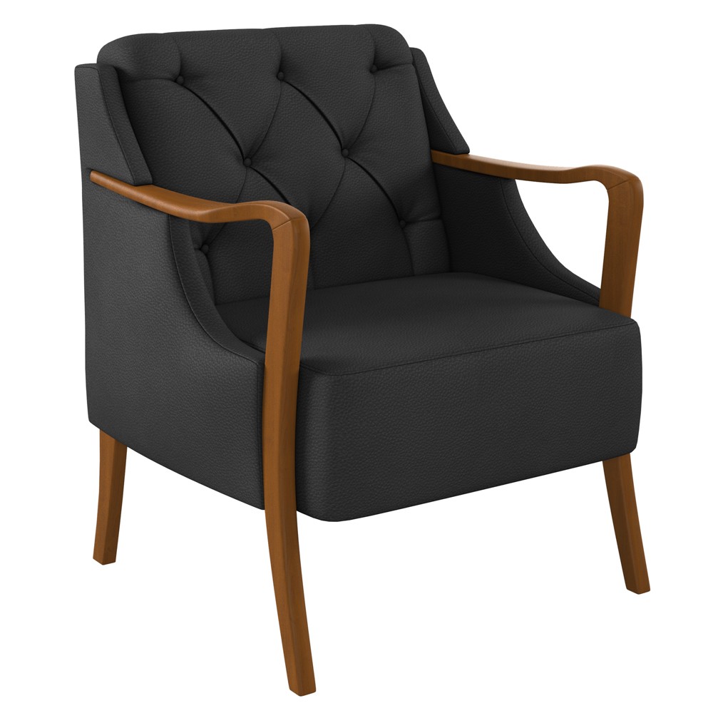 Kit 2 Poltronas Decorativas para Sala de Estar Capitonê Lapa M22 PU Preto - Mpozenato