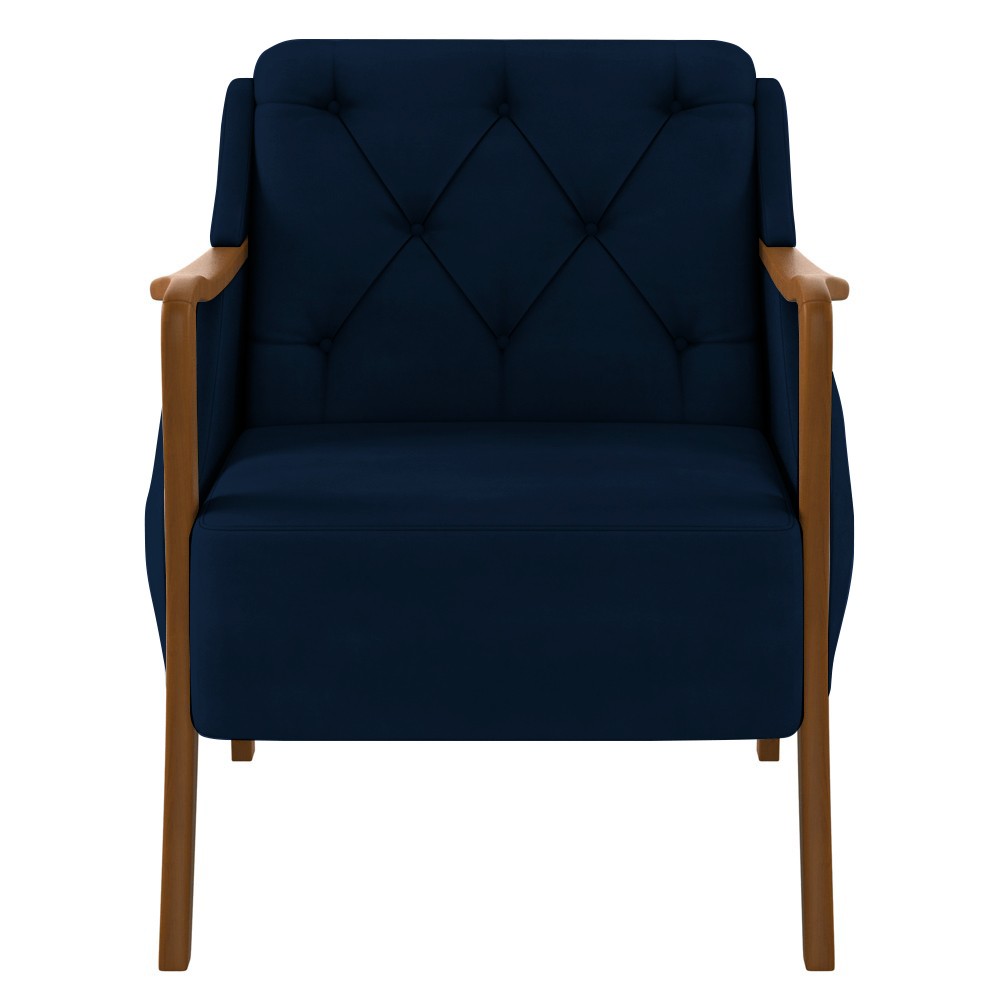 Kit 2 Poltronas Decorativas para Sala de Estar Capitonê Lapa M22 Veludo Azul Marinho - Mpozenato