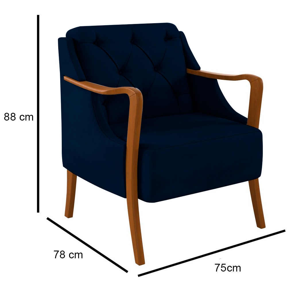 Kit 2 Poltronas Decorativas para Sala de Estar Capitonê Lapa M22 Veludo Azul Marinho - Mpozenato