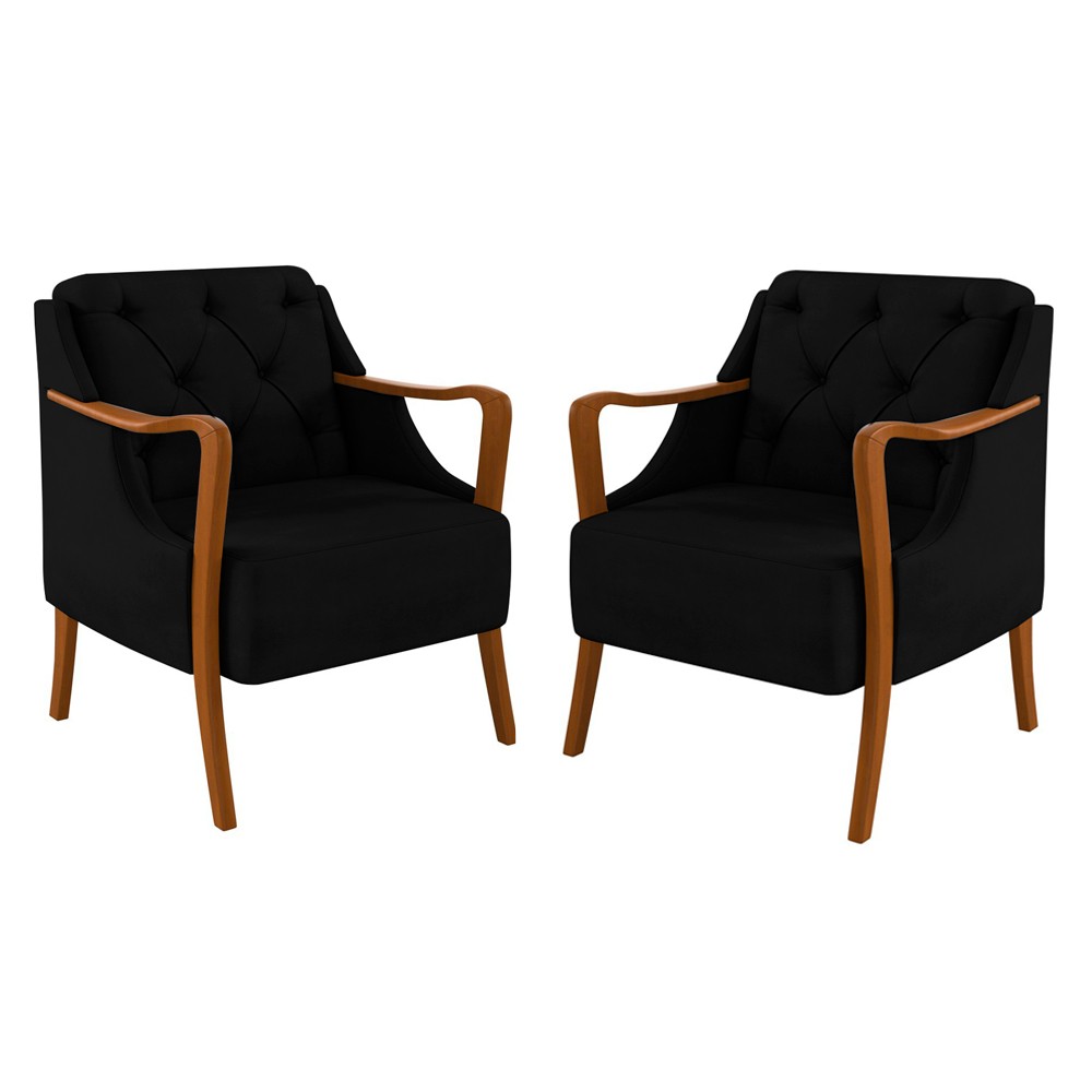 Kit 2 Poltronas Decorativas para Sala de Estar Capitonê Lapa M22 Veludo Preto - Mpozenato