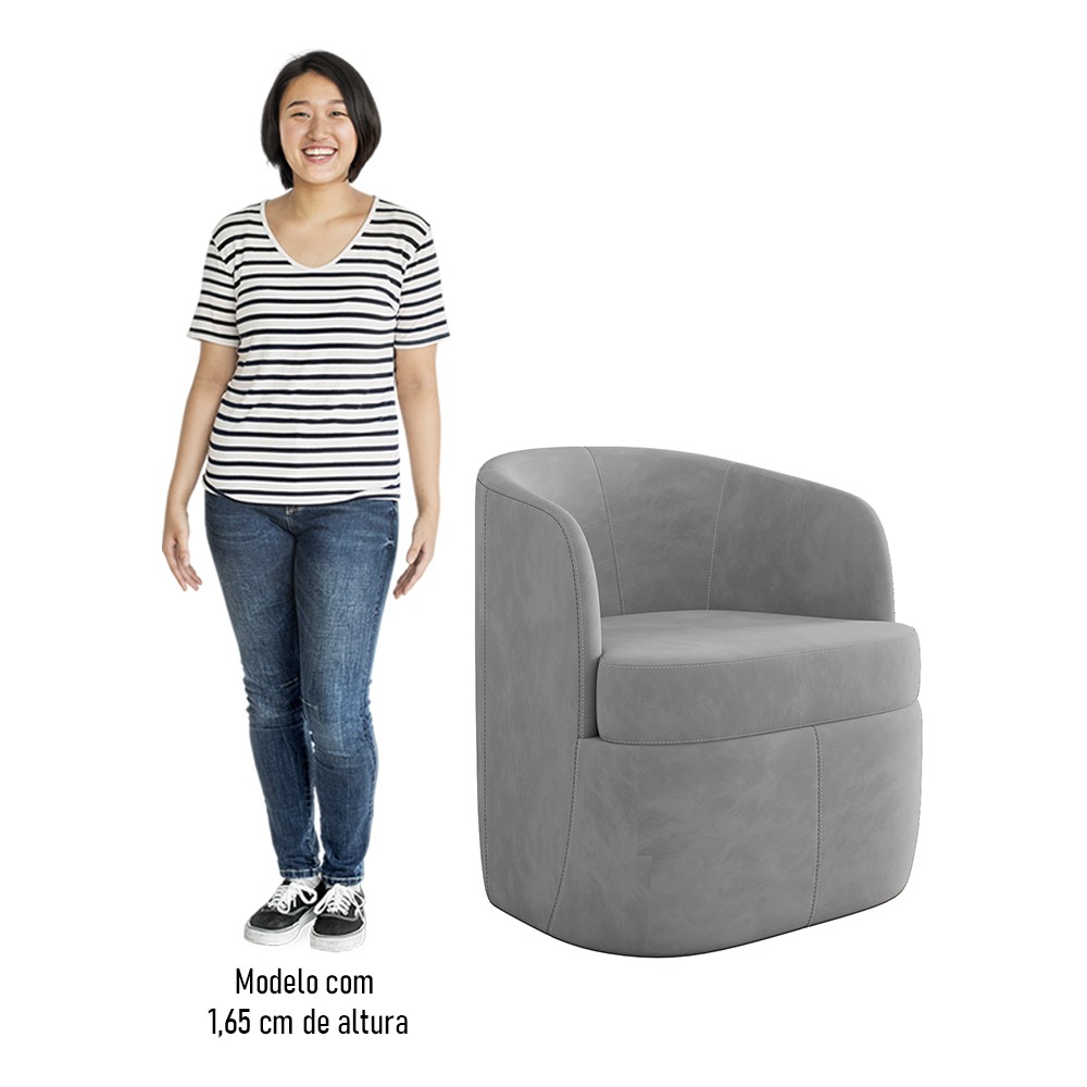 Kit 2 Poltronas Giratória Decorativa para Sala Dandara Z08 Veludo Cinza - Mpozenato