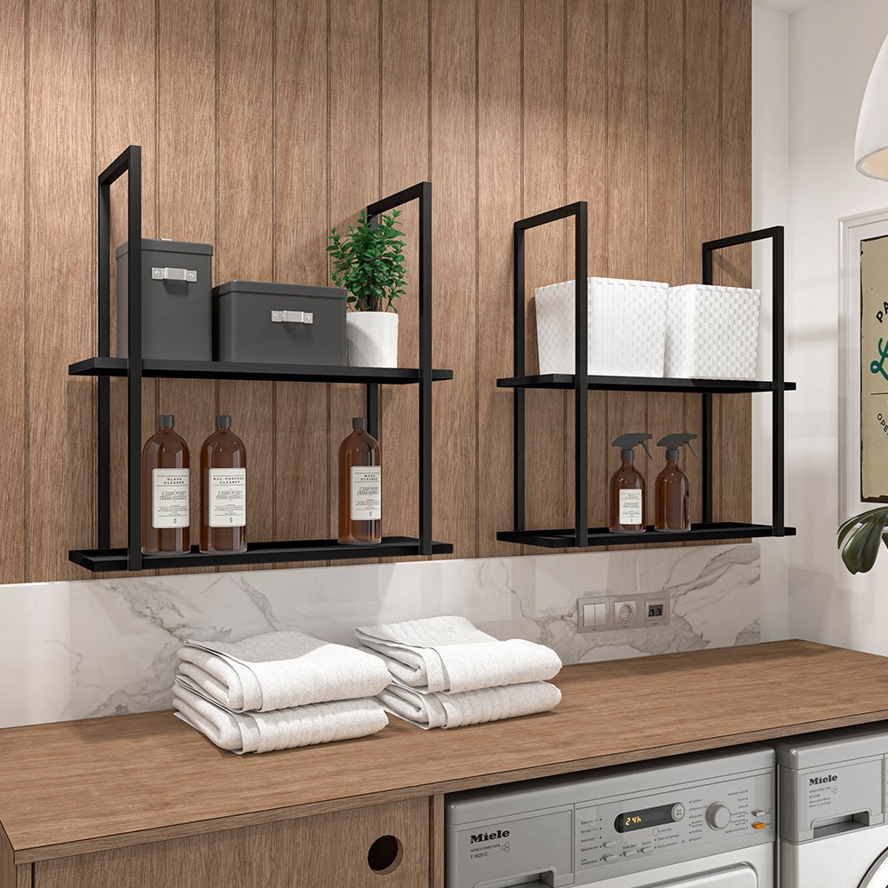 Kit 2 Prateleiras Decorativas Multiuso Estilo Industrial Loft D09 Preto - Mpozenato