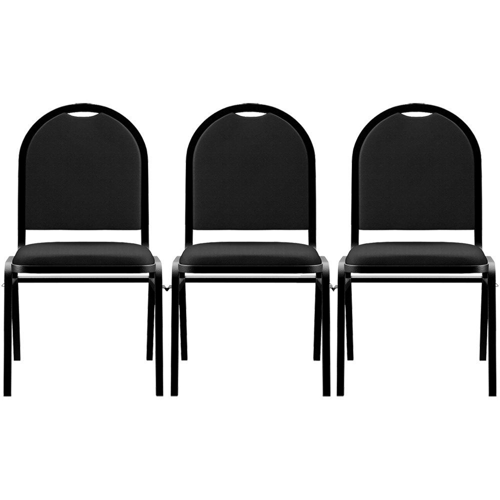 Kit 3 Cadeiras Hoteleiras Auditório Empilhável Sintético M23 Preto - Mpozenato