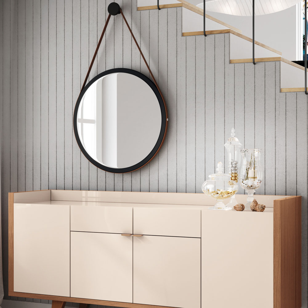 Kit 3 Espelhos Decorativos Redondos 67cm Com Alça Adnet Escandinavo H01 Preto - Mpozenato
