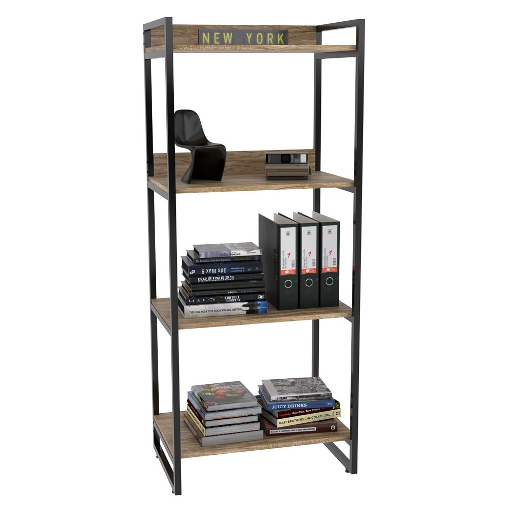 Kit 3 Estante Livreiro Multiuso Prisma Estilo Industrial 60cm 4 Prateleiras C08 Carvalho - Mpozenato
