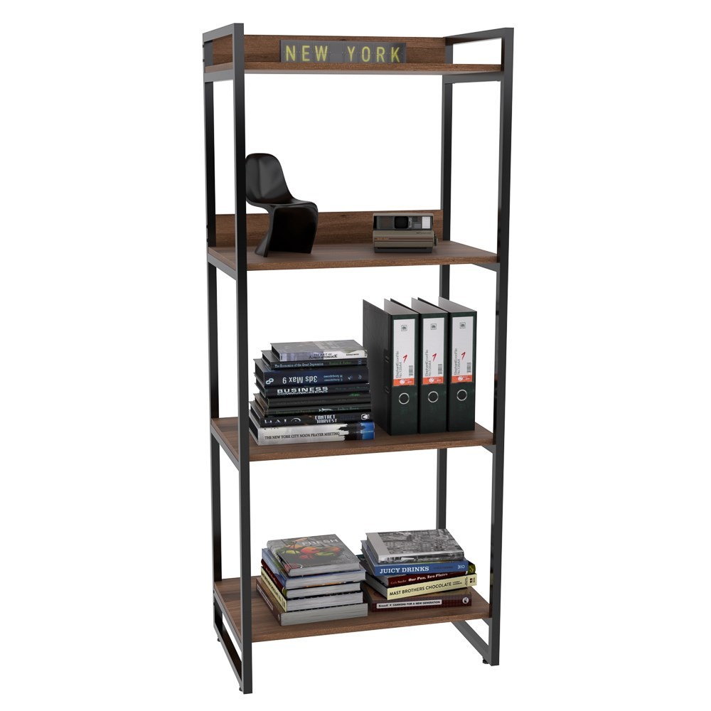 Kit 3 Estante Livreiro Prisma Estilo Industrial 60cm 4 Prateleiras C08 Nogal - Mpozenato