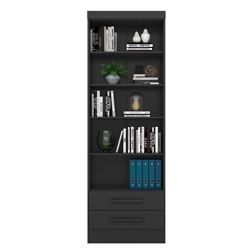 Kit 3 Estantes Livreiro Multiuso 2 Gavetas e 5 Prateleiras Fancy Q01 Preto Fosco - Mpozenato