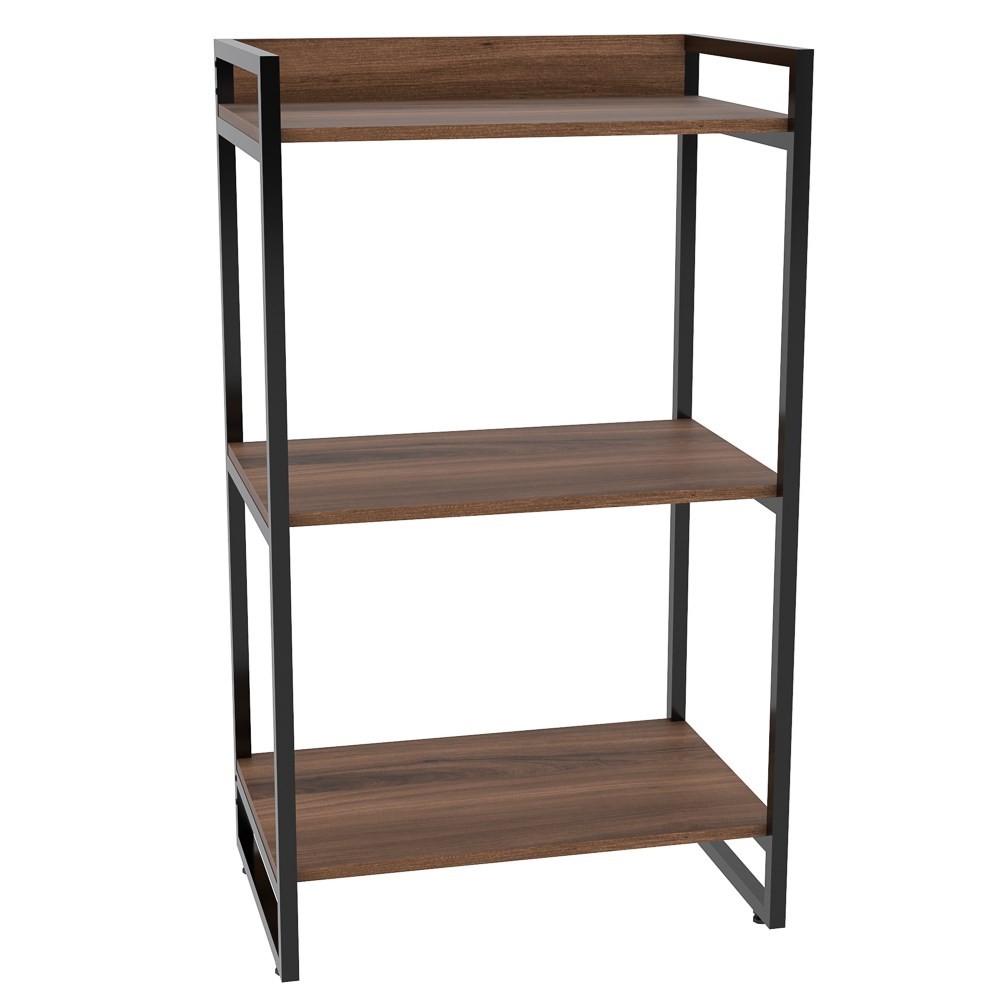 Kit 3 Estantes Livreiro Multiuso Prisma Estilo Industrial 60cm 3 Prateleiras C08 Nogal - Mpozenato