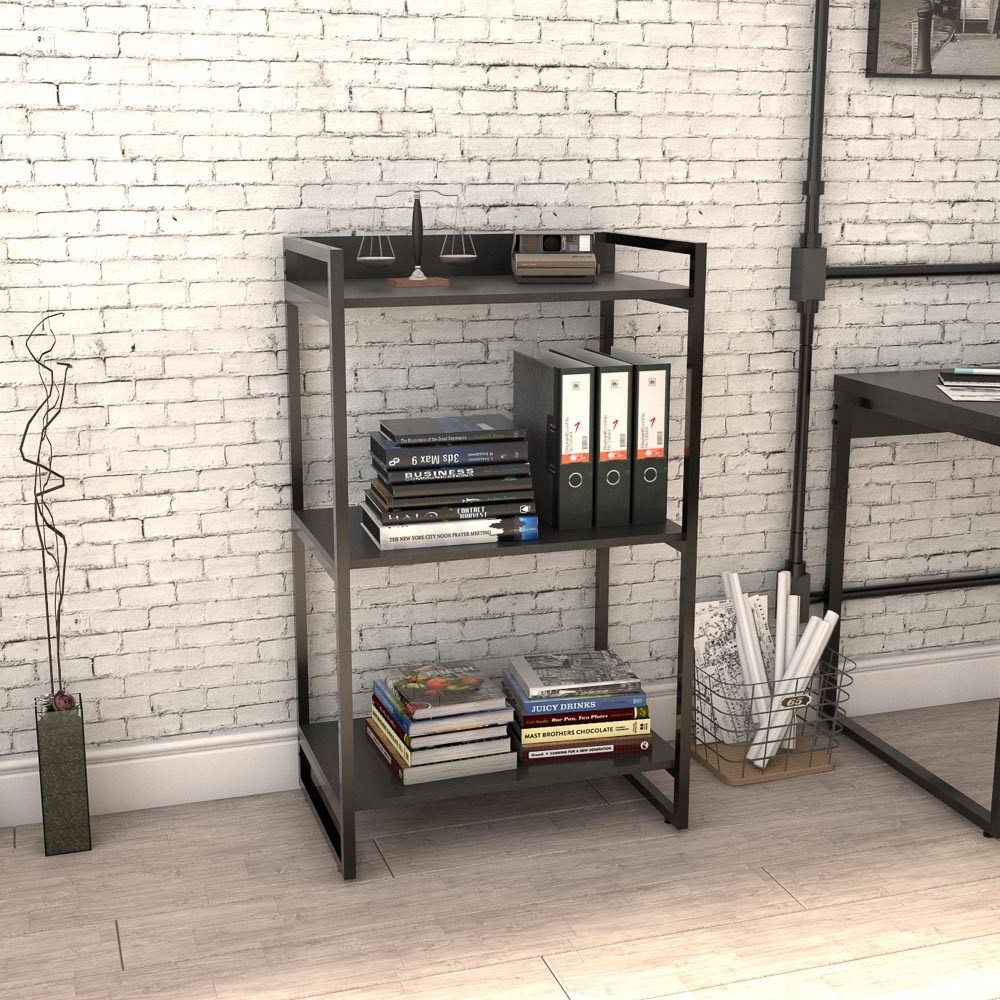 Kit 3 Estantes Livreiro Multiuso Prisma Estilo Industrial 60cm 3 Prateleiras C08 Preto Onix - Mpozenato