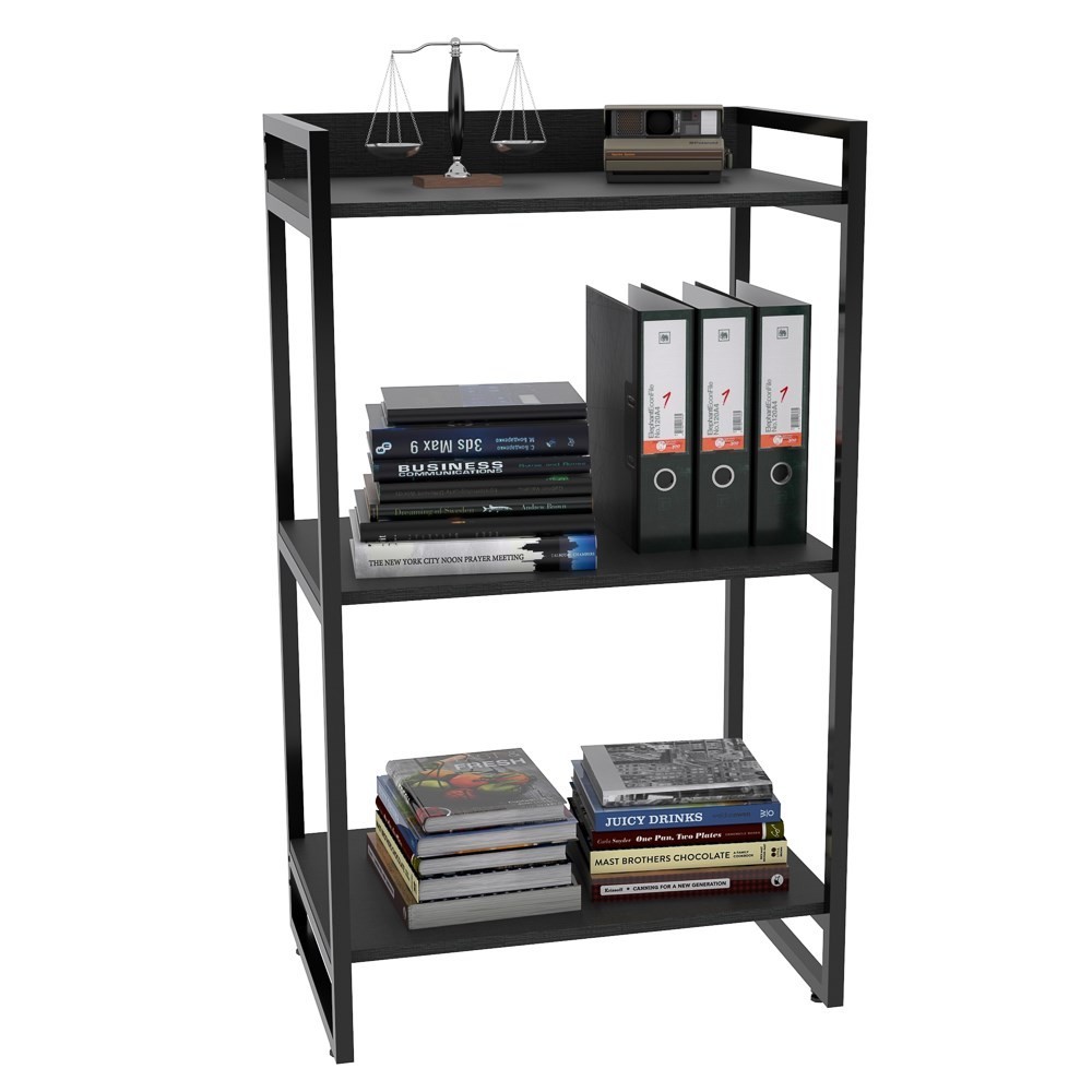 Kit 3 Estantes Livreiro Multiuso Prisma Estilo Industrial 60cm 3 Prateleiras C08 Preto Onix - Mpozenato