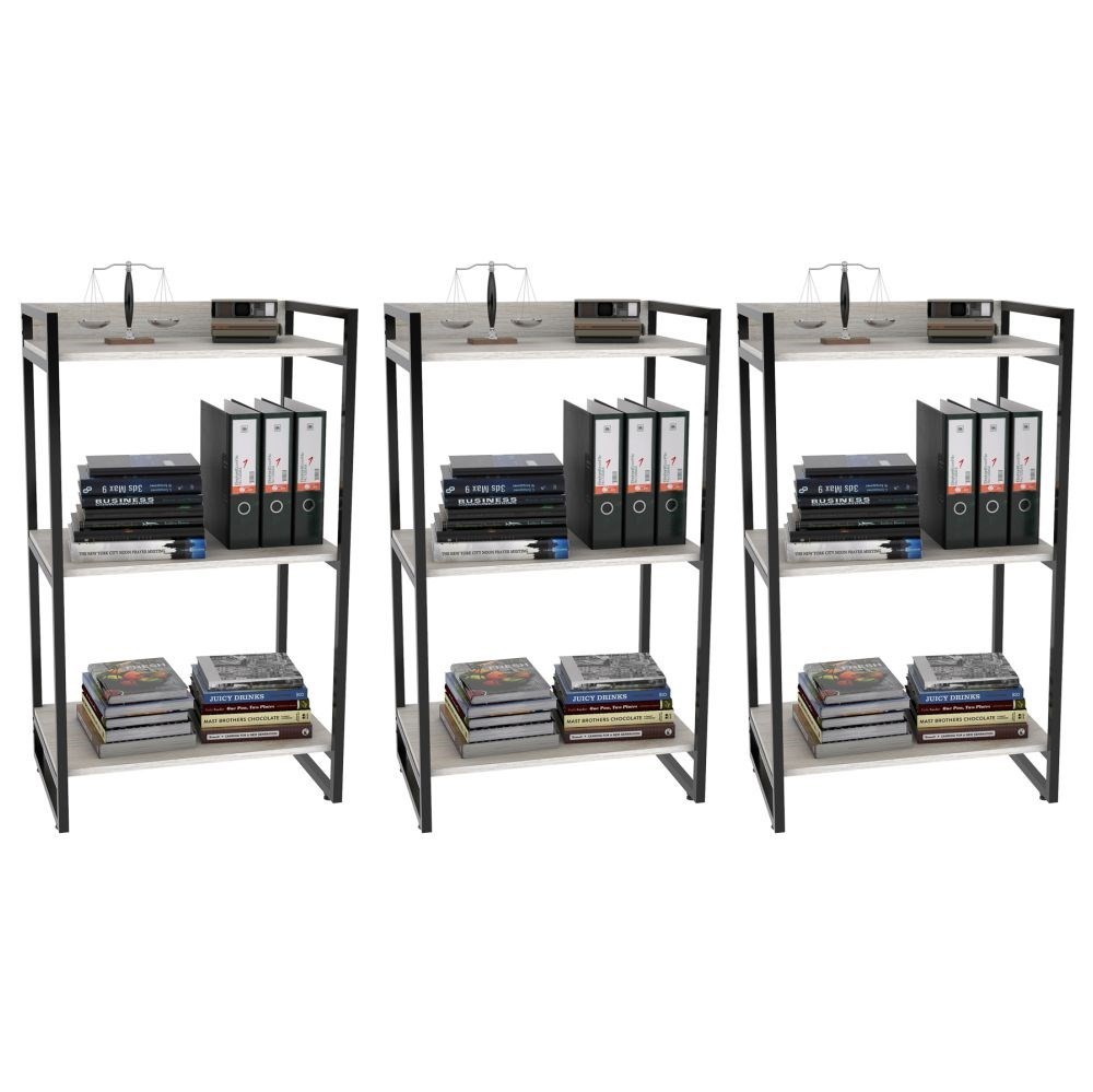 Kit 3 Estantes Livreiro Multiuso Prisma Estilo Industrial 60cm 3 Prateleiras C08 Snow - Mpozenato