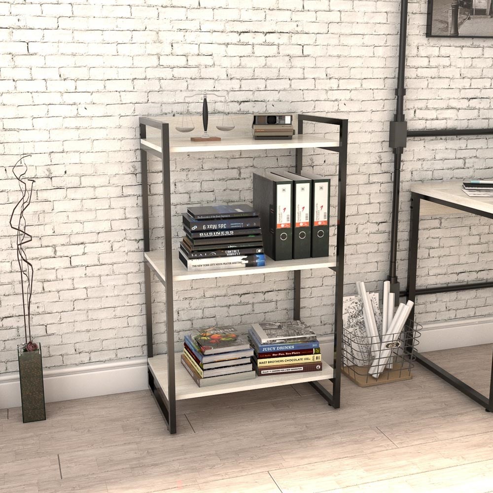 Kit 3 Estantes Livreiro Multiuso Prisma Estilo Industrial 60cm 3 Prateleiras C08 Snow - Mpozenato