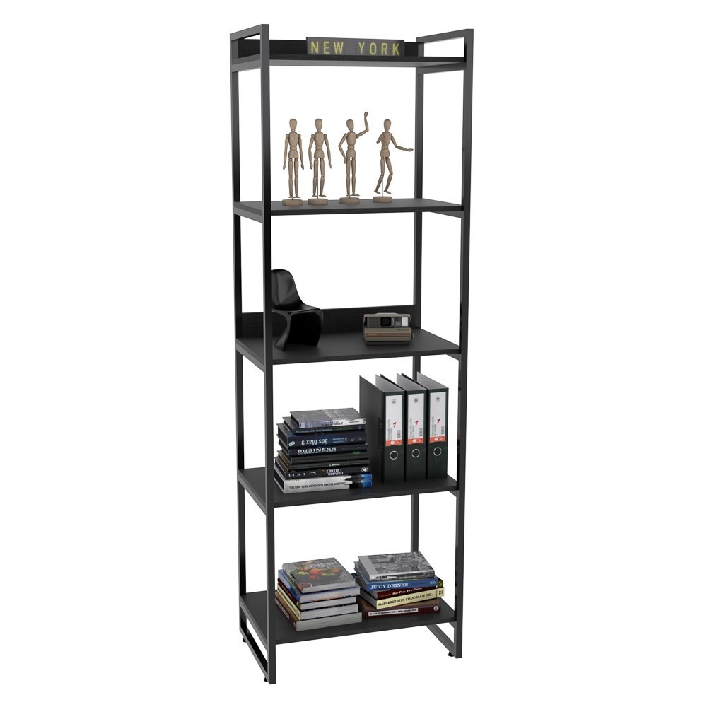 Kit 3 Estantes Livreiro Multiuso Prisma Estilo Industrial 60cm 5 Prateleiras C08 Preto Onix - Mpozenato