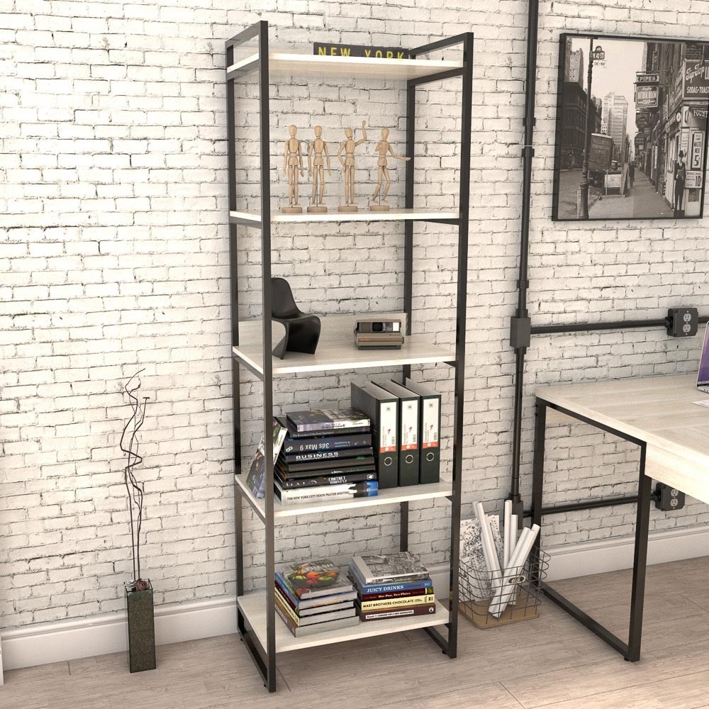 Kit 3 Estantes Livreiro Multiuso Prisma Estilo Industrial 60cm 5 Prateleiras C08 Snow - Mpozenato