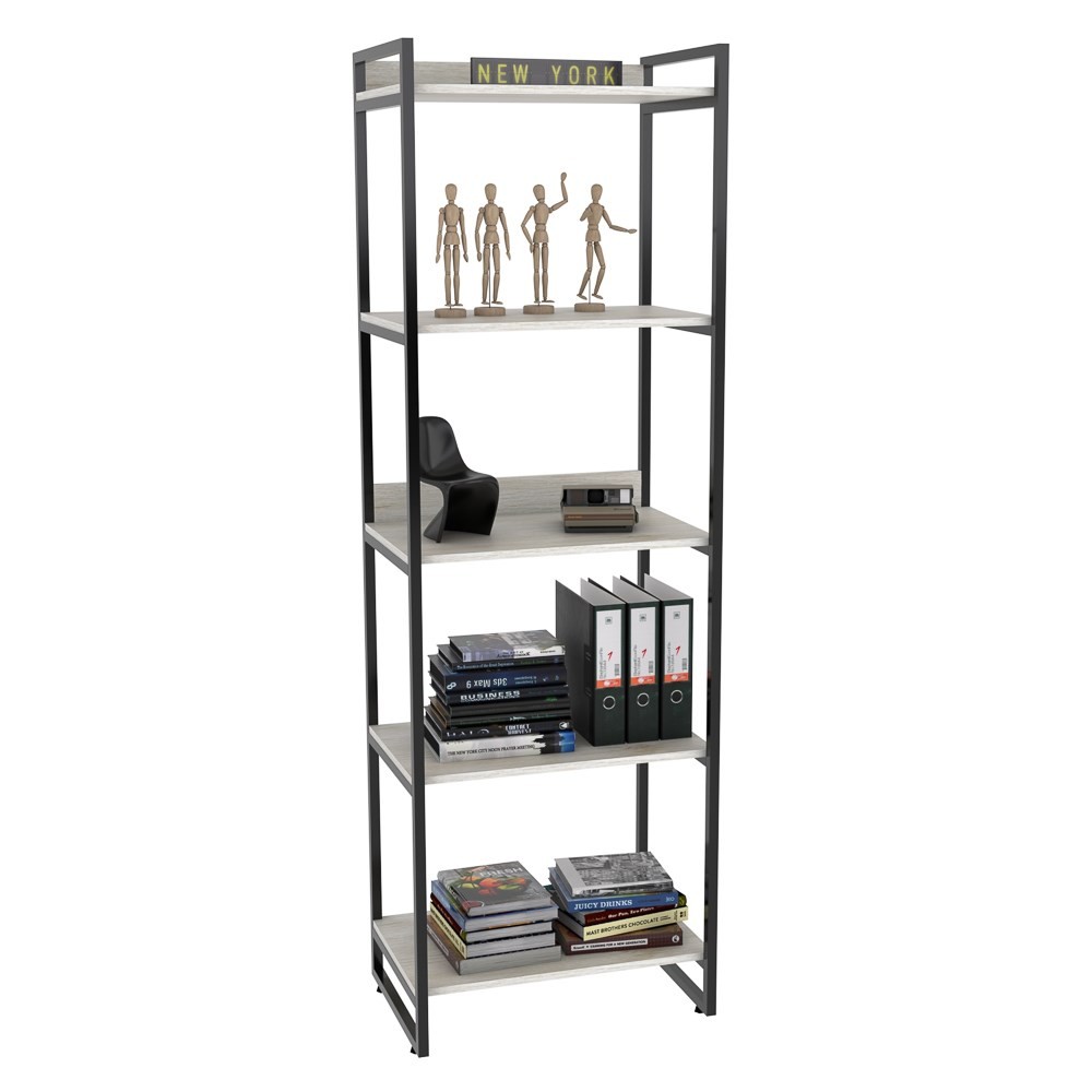 Kit 3 Estantes Livreiro Multiuso Prisma Estilo Industrial 60cm 5 Prateleiras C08 Snow - Mpozenato