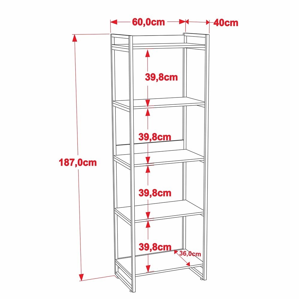 Kit 3 Estantes Livreiro Multiuso Prisma Estilo Industrial 60cm 5 Prateleiras C08 Snow - Mpozenato