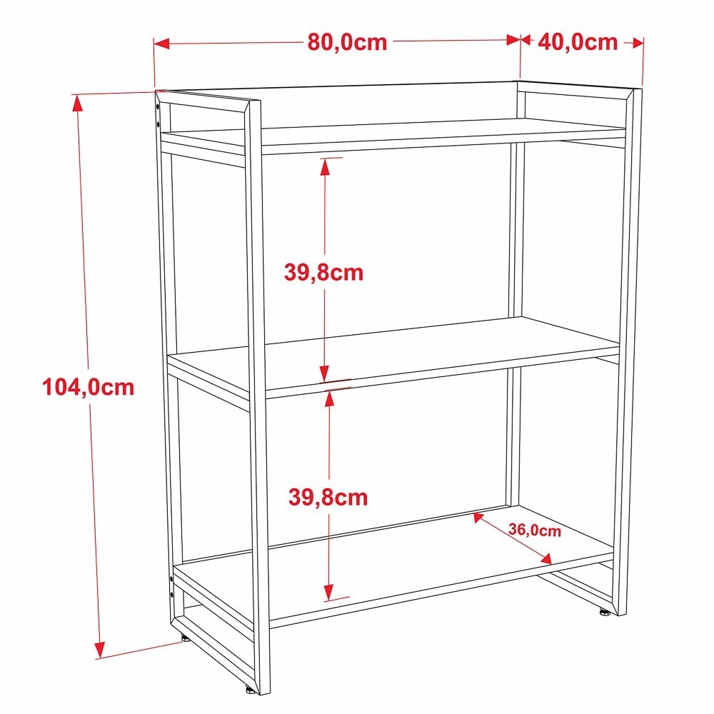 Kit 3 Estantes Livreiro Multiuso Prisma Estilo Industrial 80cm 3 Prateleiras C08 Preto Onix - Mpozenato