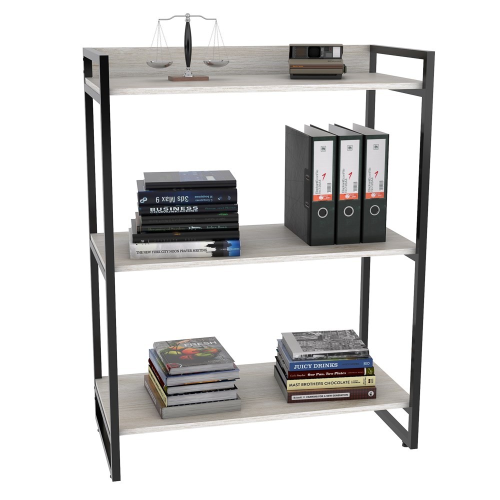 Kit 3 Estantes Livreiro Multiuso Prisma Estilo Industrial 80cm 3 Prateleiras C08 Snow - Mpozenato