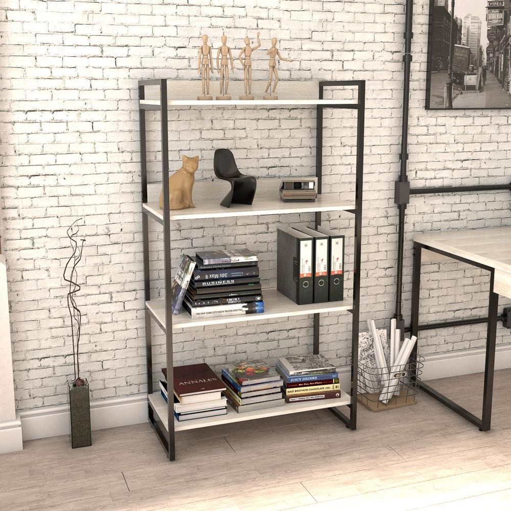 Kit 3 Estantes Livreiro Multiuso Prisma Estilo Industrial 80cm 4 Prateleiras C08 Snow - Mpozenato