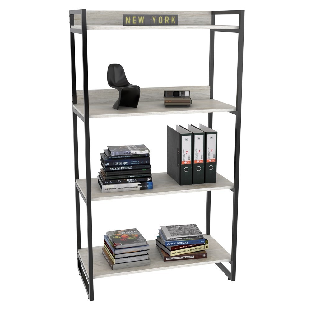 Kit 3 Estantes Livreiro Multiuso Prisma Estilo Industrial 80cm 4 Prateleiras C08 Snow - Mpozenato