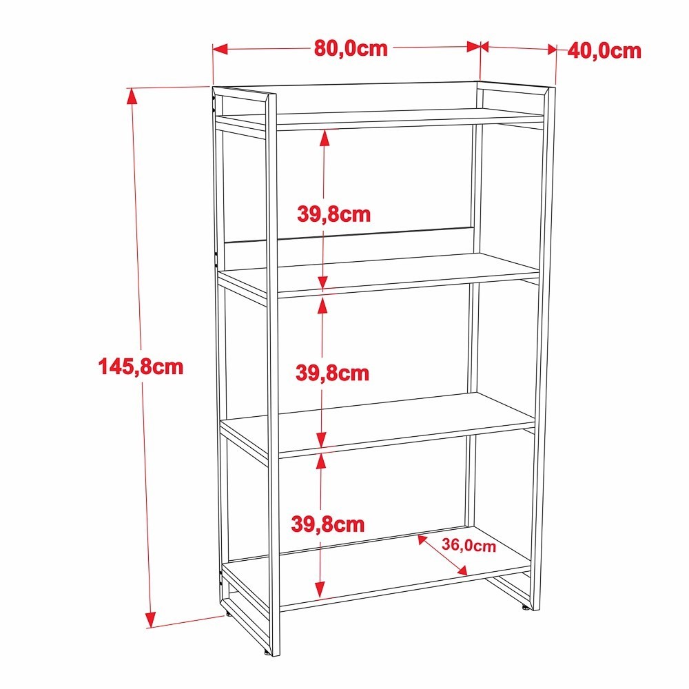 Kit 3 Estantes Livreiro Multiuso Prisma Estilo Industrial 80cm 4 Prateleiras C08 Snow - Mpozenato